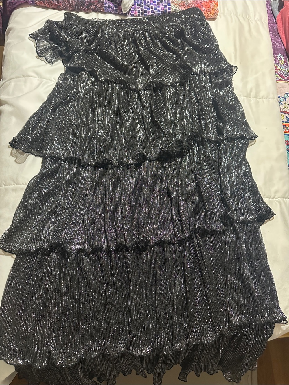 Tiered Metallic Maxi Skirt - Black